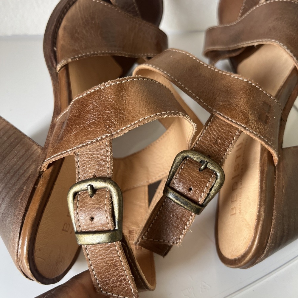 BED STU  Inez Block Heel Strap Leather  Tan  Strap Sandal 9.5 Boho Minimalist - Picture 7 of 13